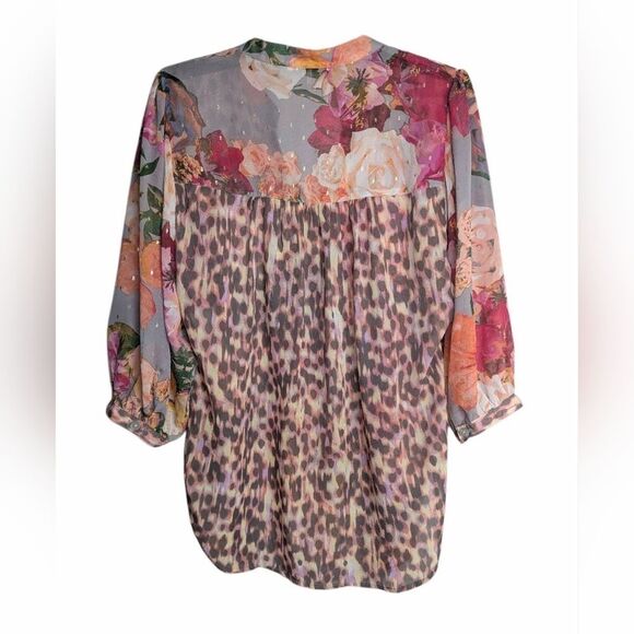 Fig & Flower Cecelia Floral Animal Mixed Print Chiffon Blouse Top Women's M - Picture 3 of 6
